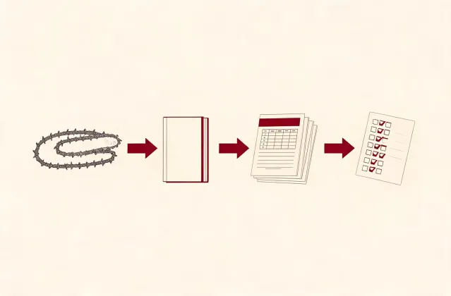 Illustration of a chain requirement moving through specification review and quotation comparison